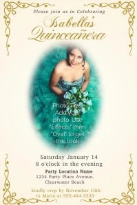 Quinceanera Photo Template Gold Invitation Poster