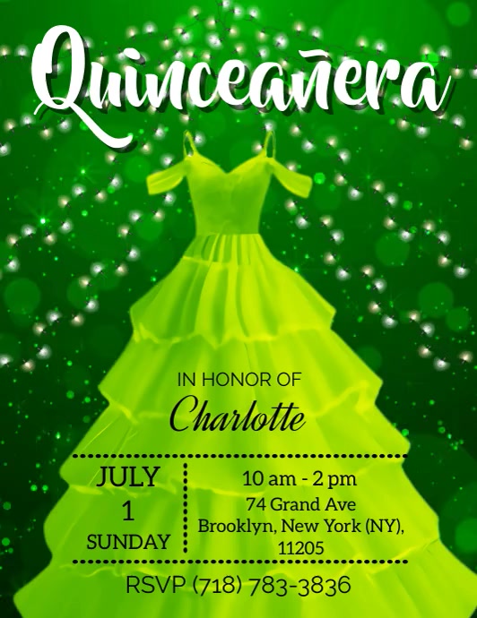 Quinceañera party invitation Ulotka (US Letter) template