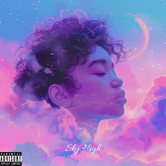 R&B album cover, woman, clouds, dreamy album template