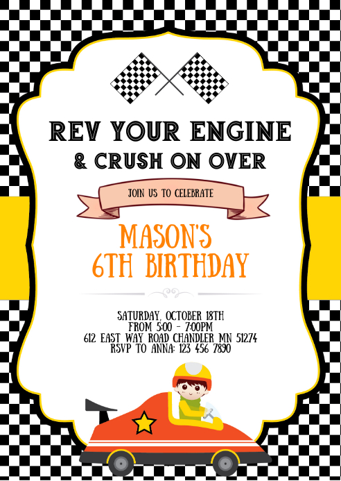 Motor Racing Theme Invitation Racing Theme Invitations Racing Car Kids Birthday Invitation | Premium