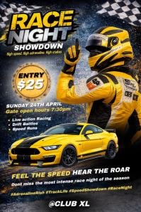 Race Night Showdown – High-Speed Motorsport Event Flyer Gráfico de Pinterest template