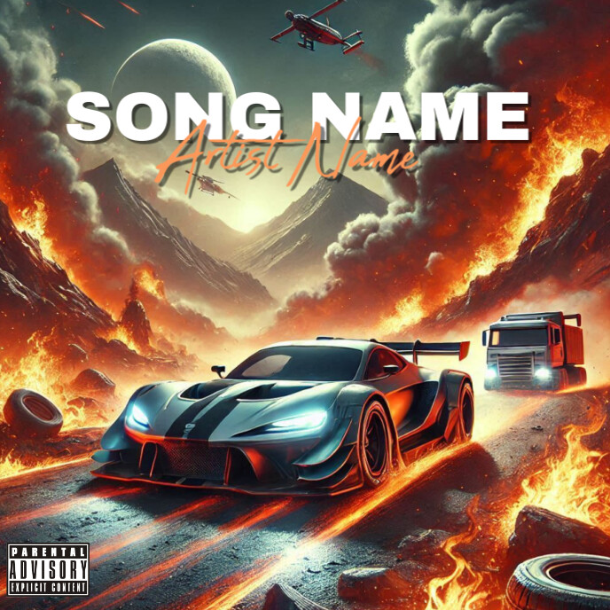 Awsome Racing Cover Racing car fire Album cover Template | PosterMyWall