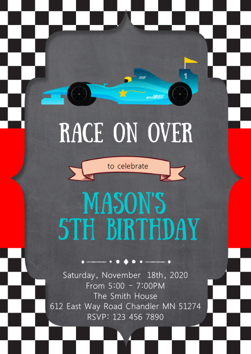 Race Car Birthday Party A6 Template | PosterMyWall