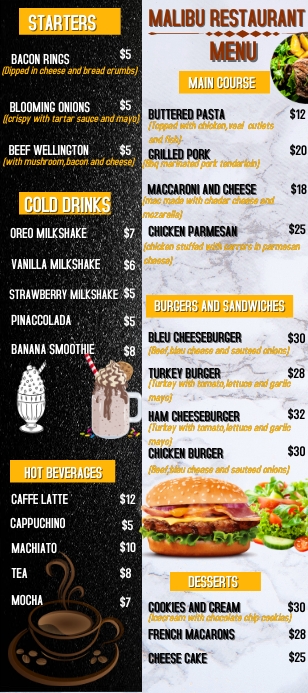 Price Menu Rack Cards Example rackcard menu Template | PosterMyWall