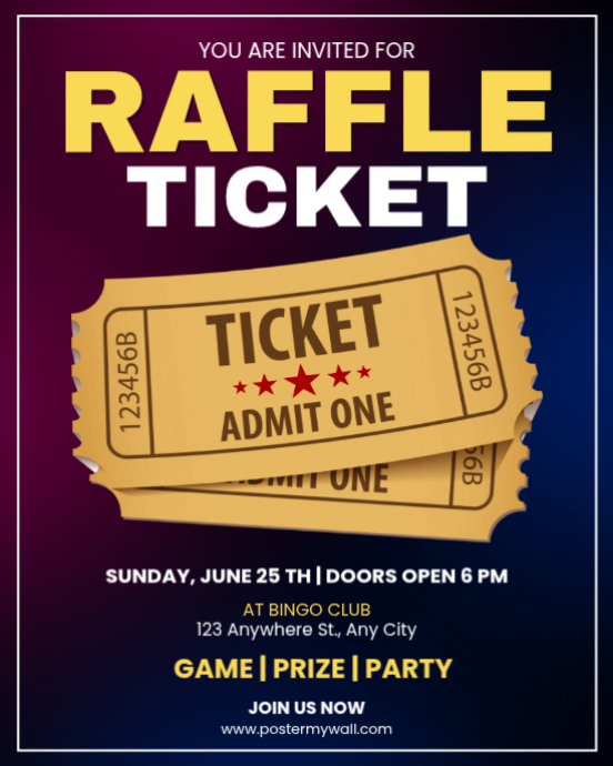 Ticket Raffle Invitations Raffle Ticket Contest Invitation Instagram Portrait Template | PosterMyWall