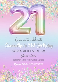 rainbow 21st birthday invitation A6 template