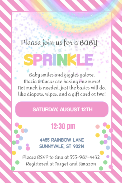 Plantilla de Rainbow Baby Sprinkle Invite | PosterMyWall