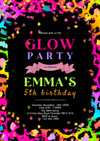Black Glow Birthday Party A6 Template