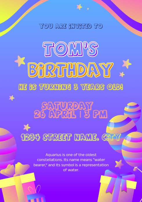 Rainbow Joyful Birthday Invitaiton A4 template