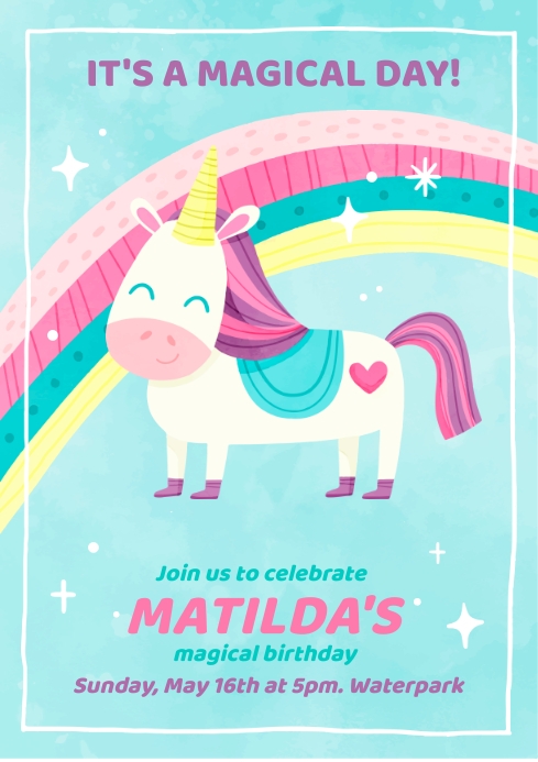 Rainbow Unicorn Birthday A4 template