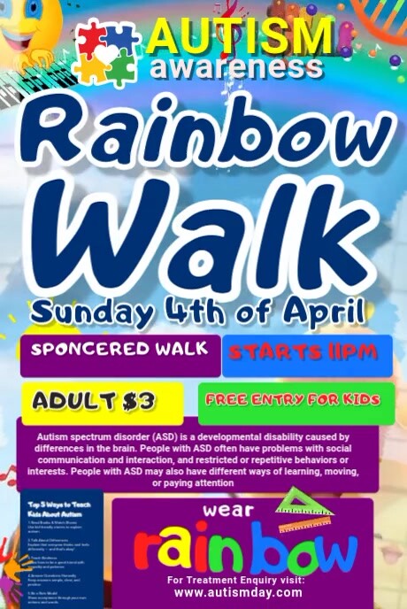 Rainbow Walk Autism Awareness Pinterest Graphic template