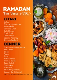 Ramadan, islamic, iftar, ramazan, menu A6 template