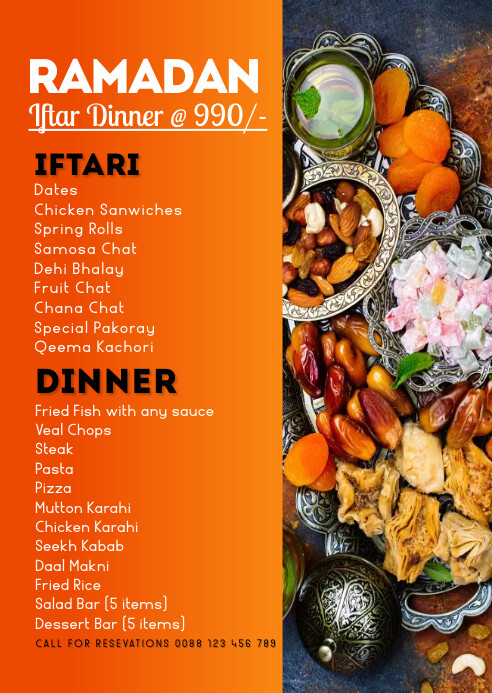 Ramadan, islamic, iftar, ramazan, menu A6 template