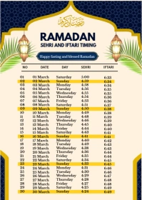 Ramadan 2025 Sehri Iftari Timing Calendar A6 template