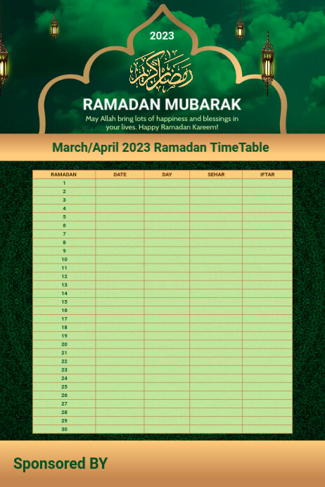 Ramadan Calendar 2023 Template Design Cartaz