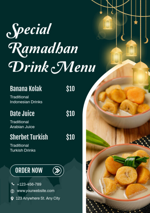 Ramadan Drinks menu Card Template A4