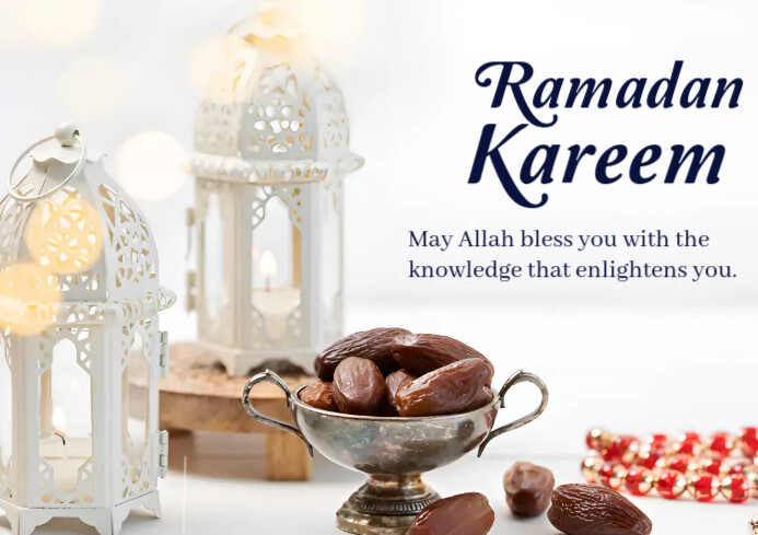 Ramadan greeting card, moon and lantern A3 template