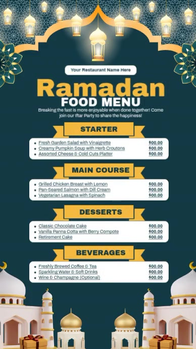 Ramadan Iftar Food Menu Template | PosterMyWall