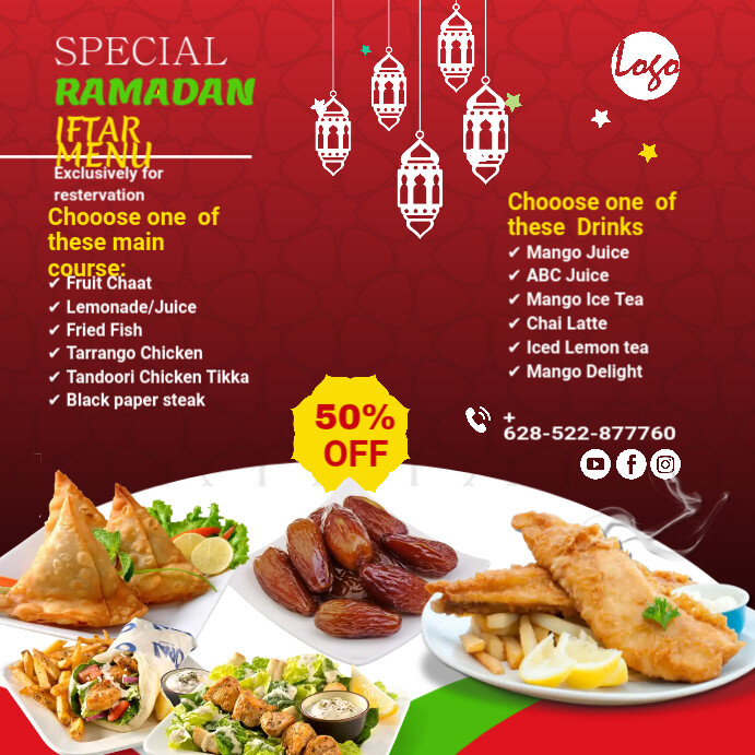 Ramadan iftar menu Vierkant (1:1) template