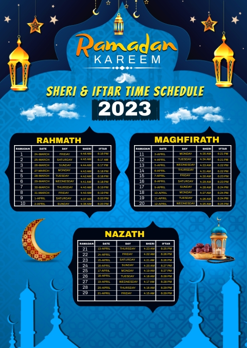 Ramadan ifter & sehri calendar banner A6 template