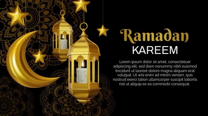 Ramadan Kareem card with gold lanterss, star, crescent and animated mandalas Twitch Overlay template