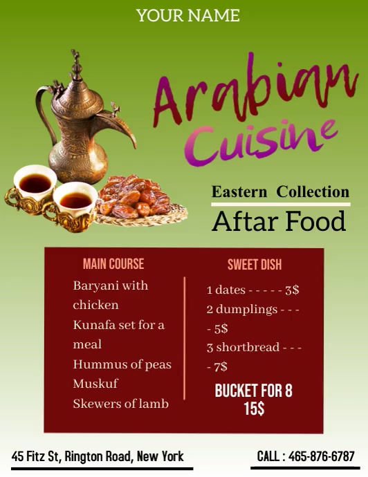 Arab Weekly Menu Ramadan menu Arabic cuisine template | PosterMyWall