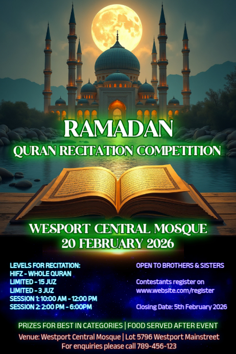 Copy of Ramadan Quran Recitation Competition Poster | PosterMyWall