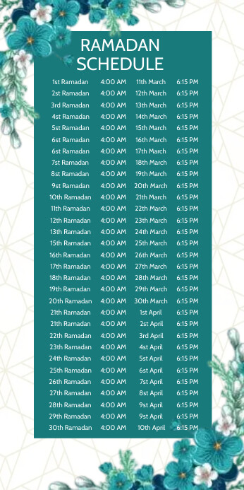Ramadan Roster Copy of Ramadan schedule | PosterMyWall