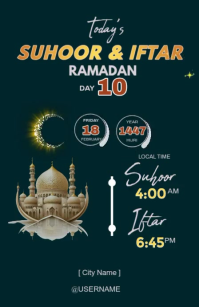 Ramadan 2026 (1447) Iftar & Suhoor Schedule - Deep Teal & Gold Poniekoerant template
