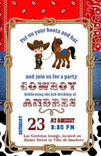 Cowboy party Invitation Cowboy Cowgirl Boy Celebration Happy Brithday Party Temple Flayer  Tabloid template