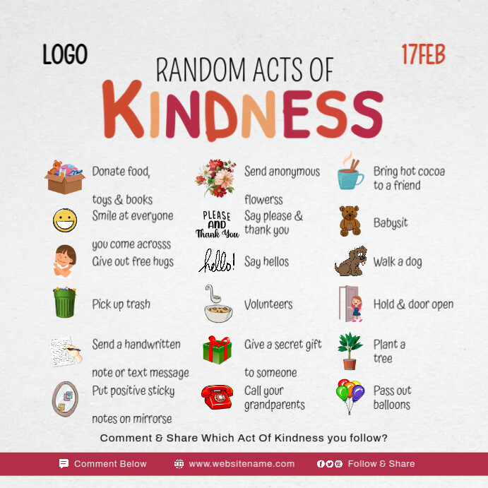 Random Acts of Kindness Day Post Template Publicação no Instagram