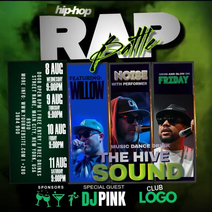 Rap Batte Schedule Green Template | PosterMyWall