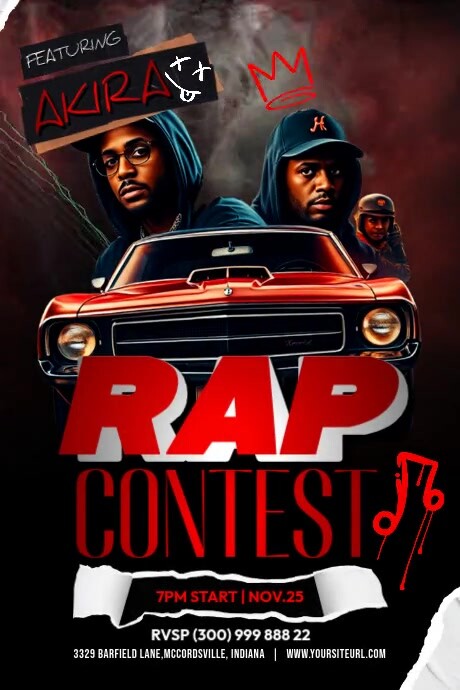 Rap Contest Red Theme Video Poster template