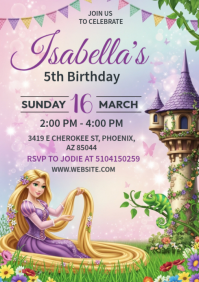 Rapunzel Birthday Invitation A4 template