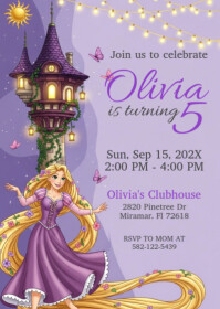 Rapunzel Birthday Invitation A6 template