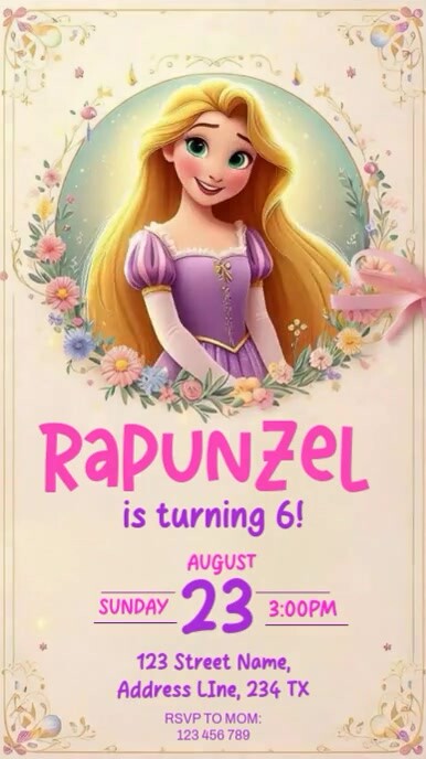rapunzel birthday invitation Instagram Reel template