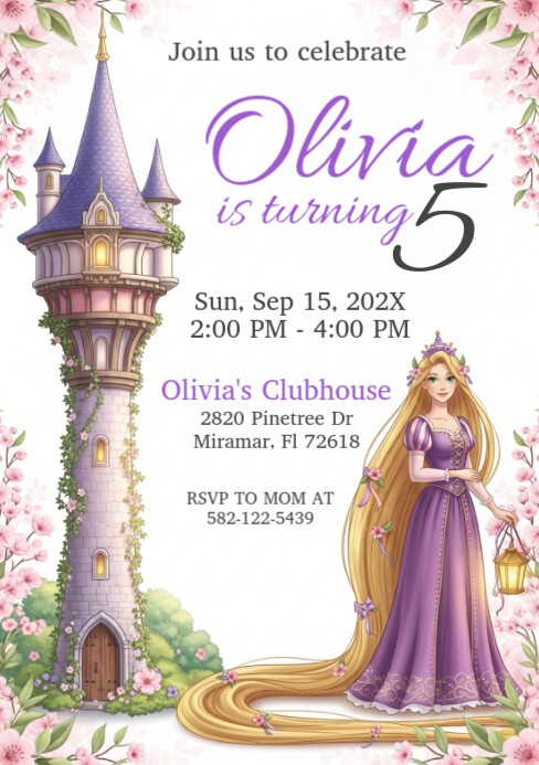 rapunzel birthday invitation A5 template