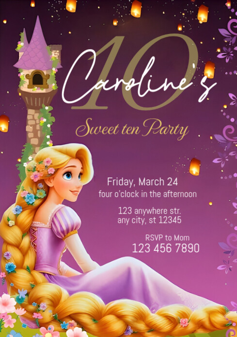 rapunzel birthday invitation A4 template