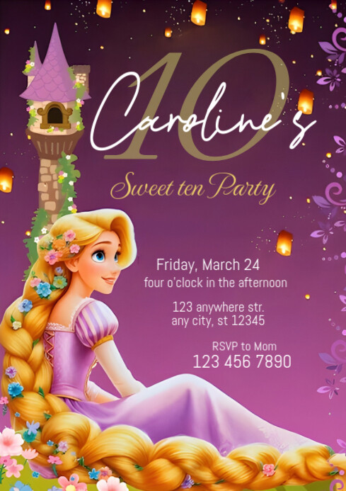 rapunzel birthday invitation Template PosterMyWall rapunzel birthday invitation Template PosterMyWall