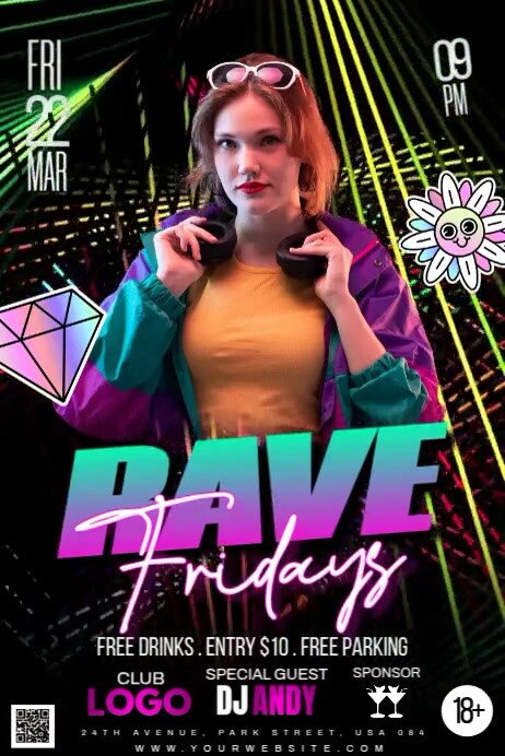 Rave Neon Fridays Template | PosterMyWall