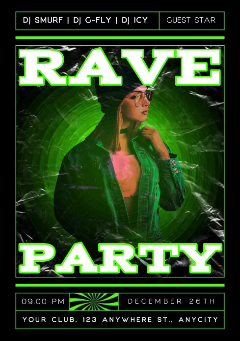 Green Silver Rave Rave Party Green Circle Template | PosterMyWall