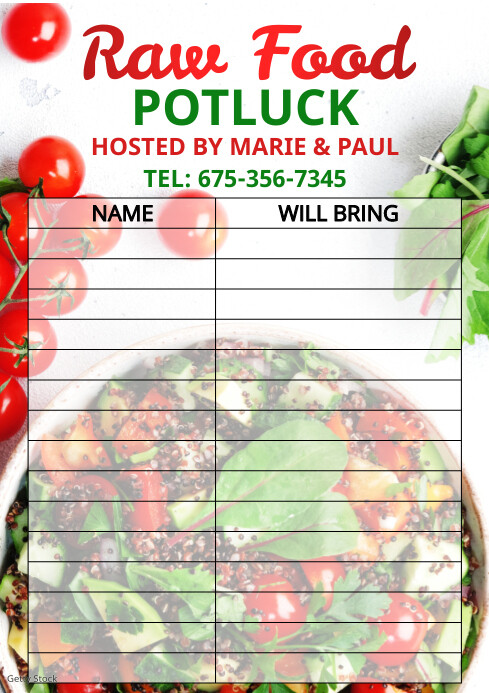 Raw Food Potluck Sign Up Form Template | PosterMyWall