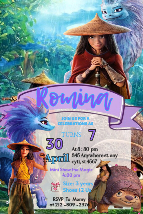 Copy of Raya Invitation Brithday Party Temple Disney Princess ...