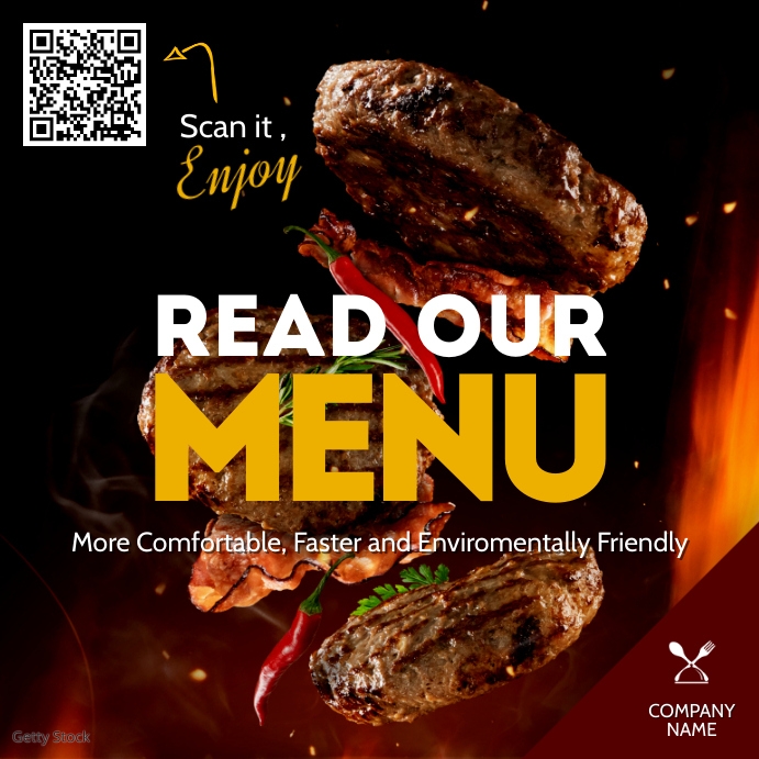 Read our menu  qr code scan โพสต์บน Instagram template