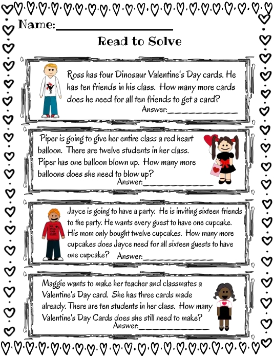 Read to Solve Valentine's Math Word Problems 传单(美国信函) template