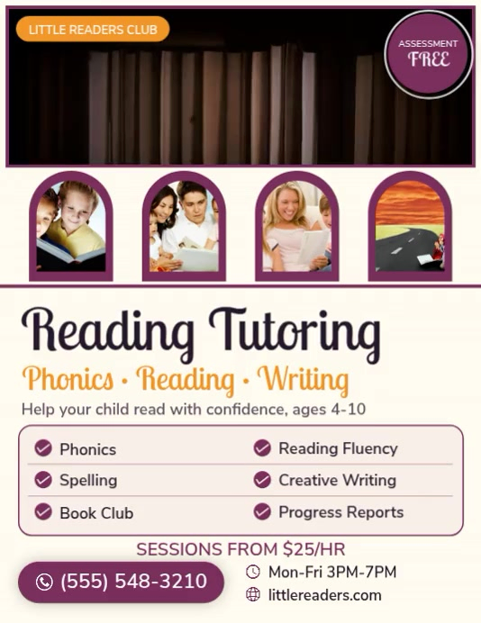White Reading Tutoring Flyers Template | PosterMyWall