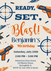 Ready Set Blast Party Invite A6 template