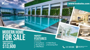 蓝绿色 Real Estate Property Sale Facebook Cover Video Template