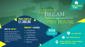 สีเทอร์ควอยซ์ Real Estate Open House Twitter Post Template