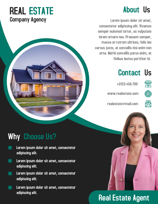 Real Estate Agent Business flyer and Poster Template Ulotka (US Letter)